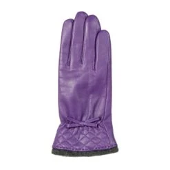 Women’s Wool-Lined Leather Gloves With Quilted Cuffs And Bow -Dents 7 5021 Amethyst 2