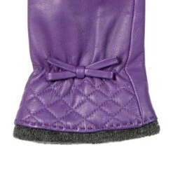 Women’s Wool-Lined Leather Gloves With Quilted Cuffs And Bow -Dents 7 5021 Amethyst 4