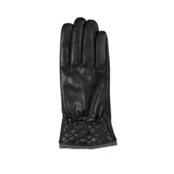 Women’s Wool-Lined Leather Gloves With Quilted Cuffs And Bow -Dents 7 5021 Black Charcoal 2