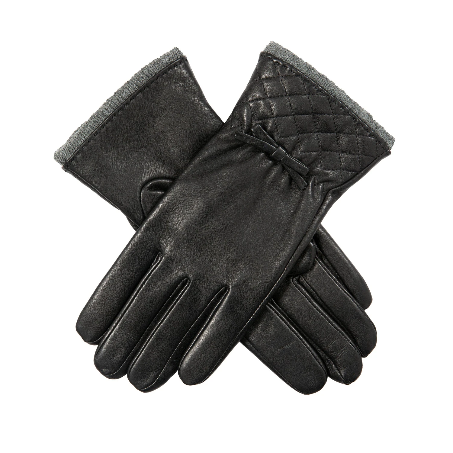 Women’s Wool-Lined Leather Gloves With Quilted Cuffs And Bow