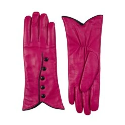 Women’s Wool-Lined Leather Gloves With Buttons And Piping -Dents 7 5023 Fuchsia Black 1