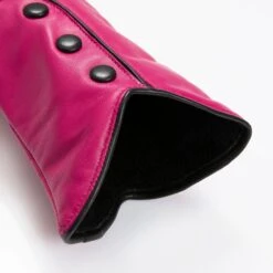 Women’s Wool-Lined Leather Gloves With Buttons And Piping -Dents 7 5023 Fuchsia Black 8