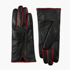 Women’s Single-Point Lined Leather Gloves With Colour Contrast Details -Dents 7 5024 Black Berry 1