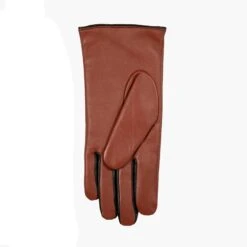 Women’s Single-Point Lined Leather Gloves With Colour Contrast Details -Dents 7 5024 Cognac Black 3