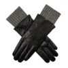 Women’s Three-Point Wool Blend-Lined Leather Gloves With Knitted Cuffs