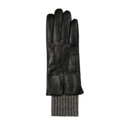 Women’s Three-Point Wool Blend-Lined Leather Gloves With Knitted Cuffs -Dents 7 5025 Black Charcoal 2