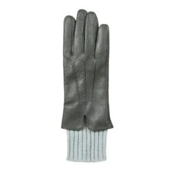 Women’s Three-Point Wool Blend-Lined Leather Gloves With Knitted Cuffs -Dents 7 5025 Charcoal 2