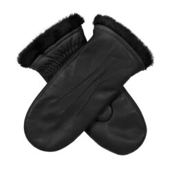 Women’s Three-Point Faux Fur-Lined Leather Mittens -Dents 7 5026 Black