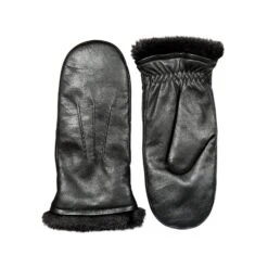 Women’s Three-Point Faux Fur-Lined Leather Mittens -Dents 7 5026 Black 1