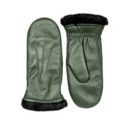 Women’s Three-Point Faux Fur-Lined Leather Mittens -Dents 7 5026 Sage 1