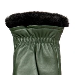 Women’s Three-Point Faux Fur-Lined Leather Mittens -Dents 7 5026 Sage 5