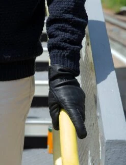 Men's Heritage Three-Point Fur-Lined Deerskin Leather Gloves -Dents 74.5 1544Black