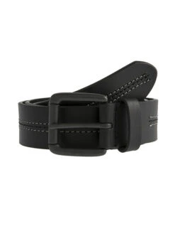 Men's Lined Leather Belt With Stitch Detail And Gunmetal Buckle
