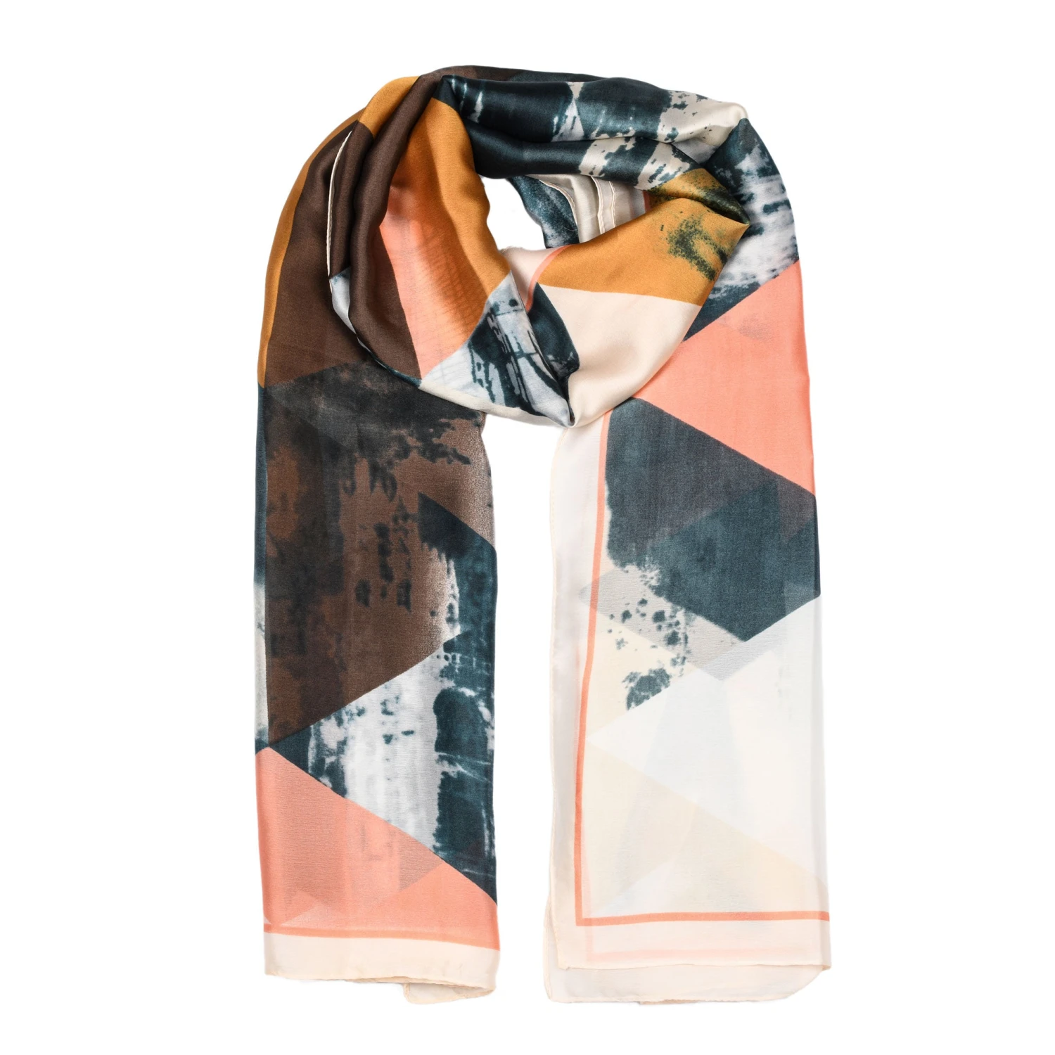 Women’s Abstract Geometric Print Silk-Like Lightweight Scarf - Image 3