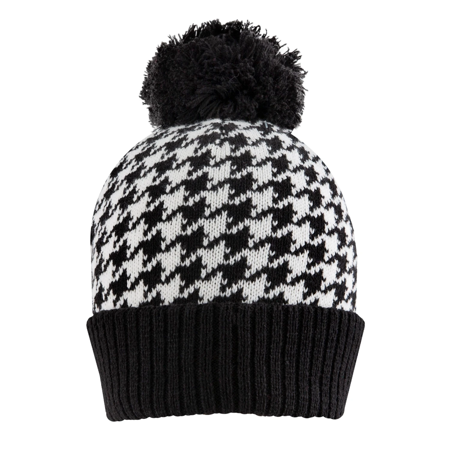 Women’s Knitted Bobble Hat With Dogtooth Pattern - Image 7