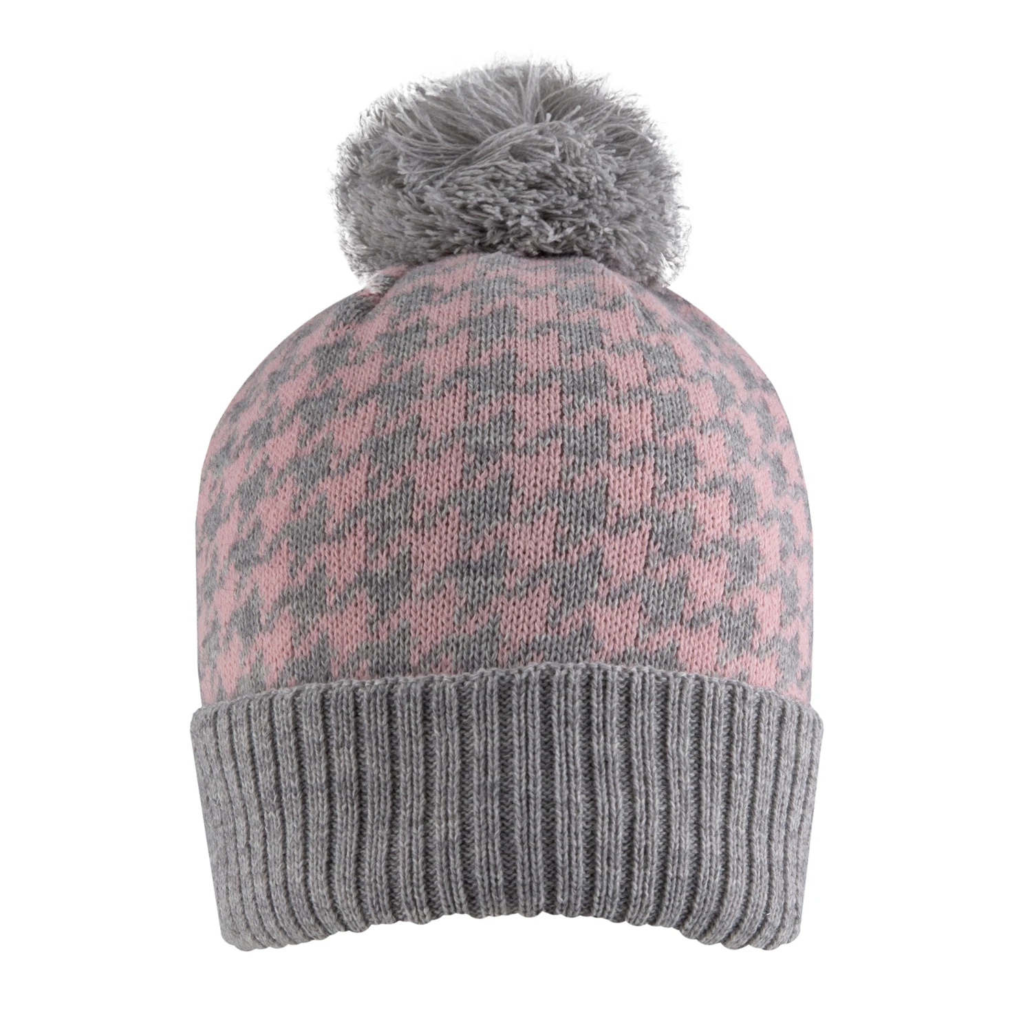 Women’s Knitted Bobble Hat With Dogtooth Pattern - Image 3