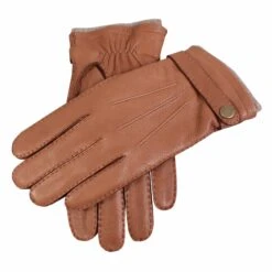 Men's Handsewn Three-Point Cashmere-Lined Deerskin Leather Gloves With Cashmere Cuffs -Dents mens deerskin cashmere lined leather gloves Tobacco