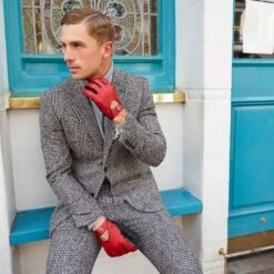 Men's Heritage Two-Colour Leather Driving Gloves -Dents mens leather driving gloves berry black 1