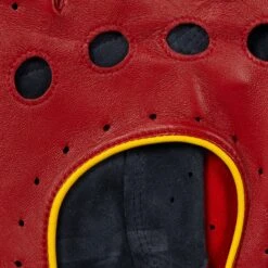 Men’s Touchscreen Three-Colour Leather Driving Gloves -Dents mens leather touchscreen three colour gloves red navy yellow knuckles