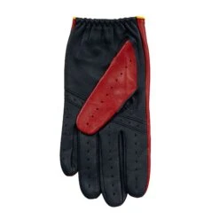 Men’s Touchscreen Three-Colour Leather Driving Gloves -Dents mens leather touchscreen three colour gloves red navy yellow palm