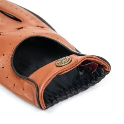 Men's The Suited Racer Touchscreen Leather Driving Gloves -Dents mens the suited racer leather driving gloves tan black open cuffs