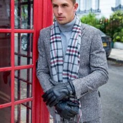 Men’s Touchscreen Lined Leather Gloves With Contrast Stitching -Dents mens touchscreen leather gloves black 2