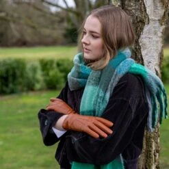 Women’s Touchscreen Three-Point Cashmere-Lined Leather Gloves -Dents womens leather cashmere lined gloves cognac