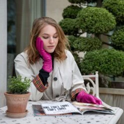 Women’s Wool-Lined Leather Gloves With Buttons And Piping -Dents womens leather gloves with buttons fuchsia