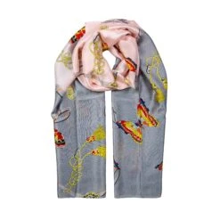 Women’s Butterflies And Buckles Print Silk-Like Lightweight Scarf -Dents womens lightweight scarf with butterflies buckles grey