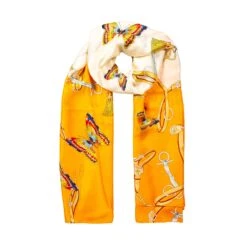 Women’s Butterflies And Buckles Print Silk-Like Lightweight Scarf -Dents womens lightweight scarf with butterflies buckles orange