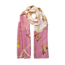 Women’s Butterflies And Buckles Print Silk-Like Lightweight Scarf -Dents womens lightweight scarf with butterflies buckles pink