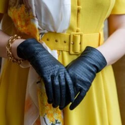 Women’s Perforated Leather Gloves -Dents womens perforated leather gloves black 100a38e3 4c76 4690 bf07 1d76bb0e4940