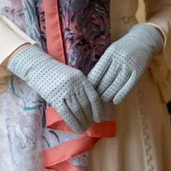 Women’s Perforated Leather Gloves -Dents womens perforated leather gloves silver 2