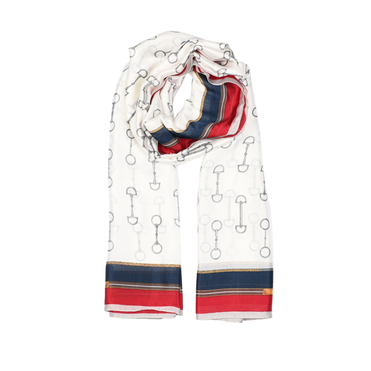 Women’s Chain Print Silk-Like Lightweight Scarf With Border - Image 2