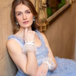 Women’s Spotty Tulle Gloves With Double Cuff And Bow 7 Women’s Spotty Tulle Gloves With Double Cuff And Bow -Dents womens spotty tulle gloves double cuff ivory 2