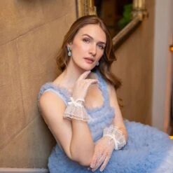 Women’s Spotty Tulle Gloves With Double Cuff And Bow 6 Women’s Spotty Tulle Gloves With Double Cuff And Bow -Dents womens spotty tulle gloves double cuff ivory