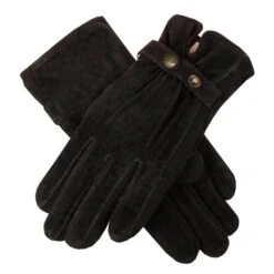 Women's Three-Point Fleece-Lined Suede Gloves -Dents womens suede gloves black 1