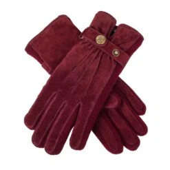Women's Three-Point Fleece-Lined Suede Gloves