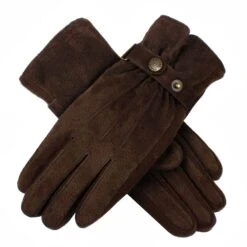 Women's Three-Point Fleece-Lined Suede Gloves -Dents womens suede gloves mocca