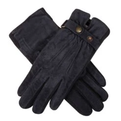 Women's Three-Point Fleece-Lined Suede Gloves -Dents womens suede gloves navy