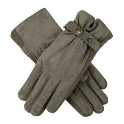 Women's Three-Point Fleece-Lined Suede Gloves -Dents womens suede gloves oatmeal