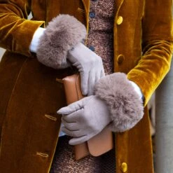Women's Touchscreen Velour-Lined Faux Suede Gloves With Faux Fur Cuffs 27 Women's Touchscreen Velour-Lined Faux Suede Gloves With Faux Fur Cuffs -Dents womens touchscreen faux suede gloves camel 2