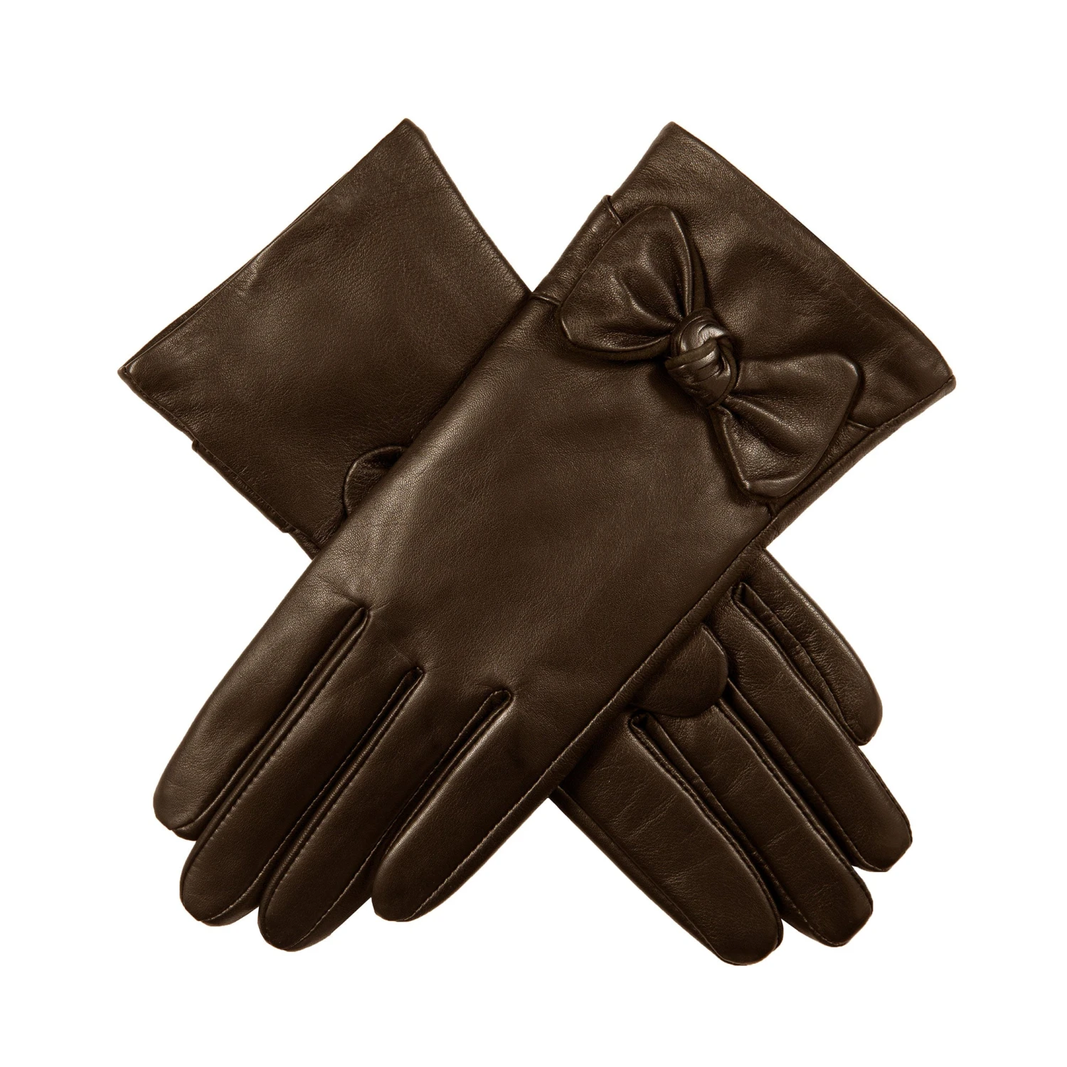 Women’s Touchscreen Wool-Lined Leather Gloves With Bow - Image 4