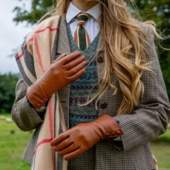 Women's Wool-Lined Leather Gloves With Fur Cuffs -Dents womens wool lined leather gloves cognac 2